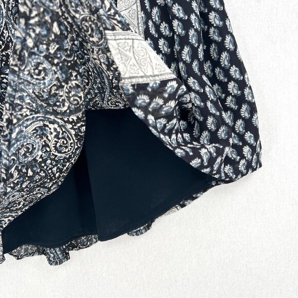 ULLA JOHNSON Remy Silk Print Mini Skirt Women 2 Navy Blue White Patchwork Flirty - Picture 10 of 16